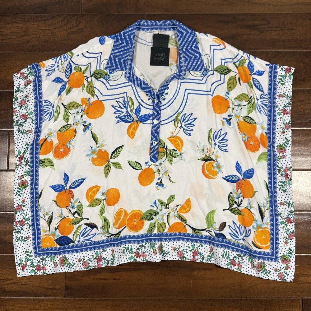 John Mark Women's Size‎ 0X / 1X Del Mar Tropical Orange Print Tunic Top Blouse